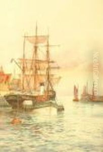 The Port At Sunset. by William Harrison Scarborough