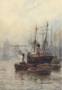 Shipping Before Tower Bridge; And London Bridge by William Harrison Scarborough