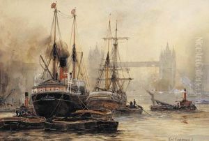Sunset Off Woolwich, London; And Tower Bridge, London by William Harrison Scarborough
