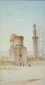 A Study Of A Middle Eastern Temple With Figures In Foreground by Spyridon Scarvelli