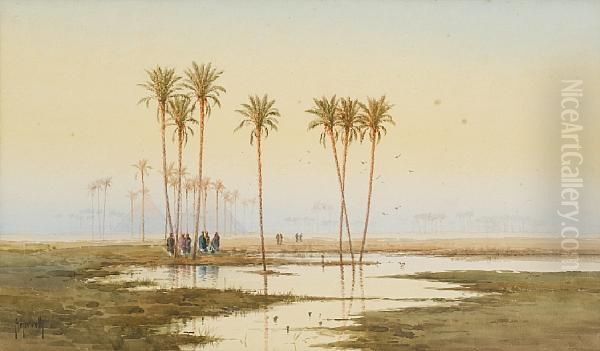 Nile Landscape With Pyramids Beyond - view 1