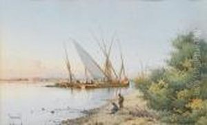 Dhows On The Banks Of The Nile by Spyridon Scarvelli