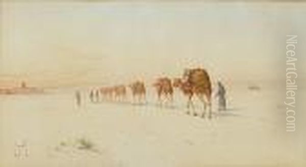 Camel Train In The Desert - view 1