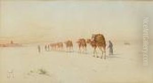 Camel Train In The Desert by Spyridon Scarvelli
