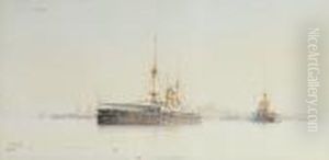 Ships At Anchor Off Corfu; Lying Off Corfu by Spyridon Scarvelli