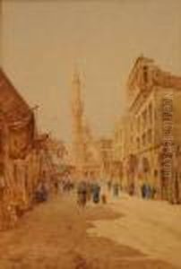 Figures In A Street In Cairo by Spyridon Scarvelli
