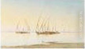 Dhows On The Nile, Egypt by Spyridon Scarvelli