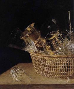 Still-Life of Glasses in a Basket (detail) 1644 by Sebastien Stoskopff