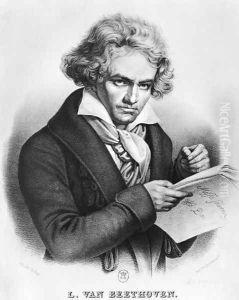 Ludwig van Beethoven 1770-1827 Composing his Missa Solemnis, engraved by Charles or Pierre Charles Vogt by Joseph Karl Stieler
