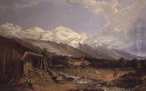 Alpine landscape with figures by a mountain stream by George Clarkson Stanfield