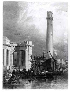 The Shot Tower and Waterloo Bridge, engraved by G. Cooke, 1832 by George Clarkson Stanfield