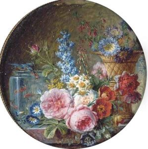 Cabbage rose, white rose, Austrian copper briar, small morning glory, tazetta narcissus, jonquil, hyacinth, lachenalia, poppy anemone by Gerard Van Spaendonck