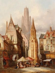 Market Scene, Evreux; Street Scene, Rouen, Apair
