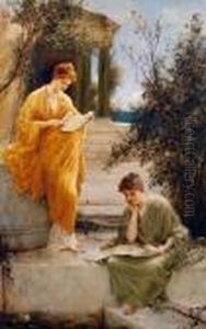 Classical Women Reading By A Temple