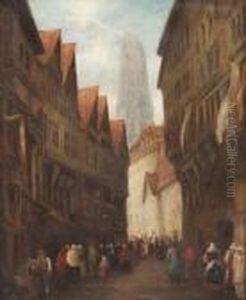 Seitengasse In Rouen Mit Blick Auf Kathedrale by Henry Thomas Schafer