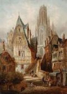 A Street Scene In Rhodez, France; A Streetscene In Bamberg, Bavaria, A Pair