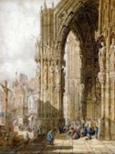 Ratisbon Cathedral, Germany, With Figures At Prayer by Henry Thomas Schafer
