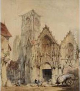 Figures By A Church In A Continental Town Figures By A Church In A Continental Town