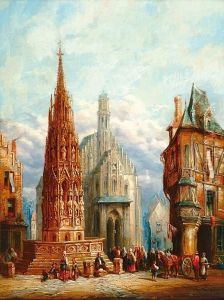 A Continental Town Square With A Monument by Henry Thomas Schafer