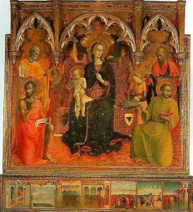 Madonna and Child Enthroned with Four Angels and SS John the Baptist Peter Francis and Paul by Stefano Di Giovanni Sassetta