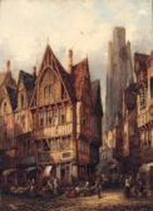 Antwerp, Belgium; And Figures In A Continental Street