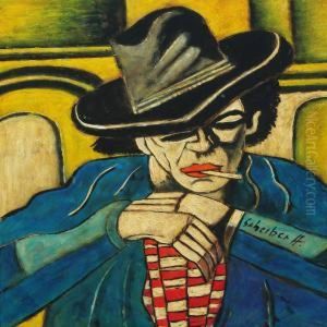 Portrait Of A Man With Hat And A Cigarette by Hugo Scheiber