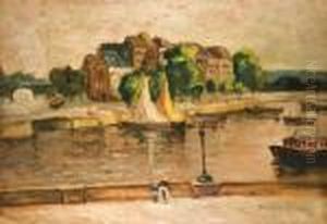 River Landscape With Boats by Hugo Scheiber
