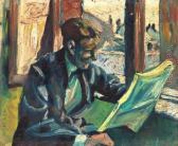 Man Reading Newspaper, Around 1918 - view 1