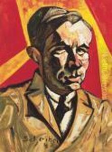 Red-yellow Portrait (portrait Of Bela Barabas) by Hugo Scheiber