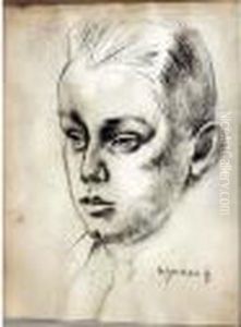 Portrait De Garcon Dessin Au Fusain Signeen Bas A Droite 37 X 26,5 A Vue by Hugo Scheiber