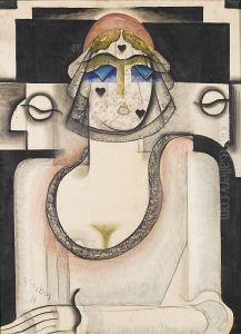 Portrait Of A Woman Wearing A Black Veil by Hugo Scheiber