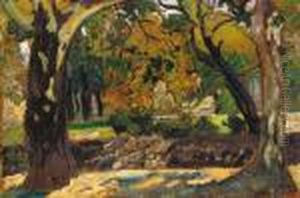 Detail Of The City Park, About 1920 by Hugo Scheiber