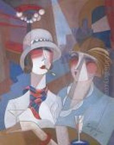 Les Deux Jeunes Femmes Au Bar by Hugo Scheiber
