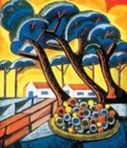 Park With Blue Trees by Hugo Scheiber