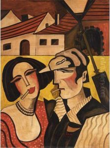 A Couple Smoking Cigarettes by Hugo Scheiber