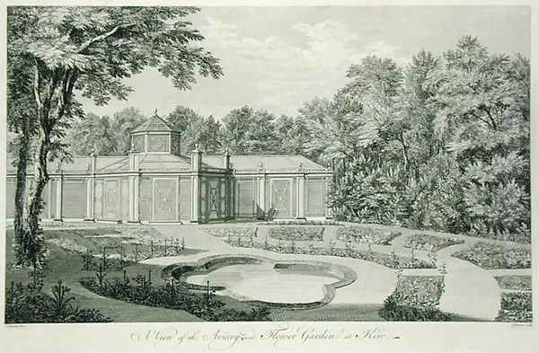 A View of the Aviary and Flower Garden at Kew, from Plans, Elevations, Sections and Perspective Views of the Gardens and Buildings at Kew in Surry, by Sir William Chambers 1726-96, engraved by Charles Grignion, published 1763 - view 1