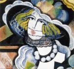 Woman In Hat With Pearl-necklace by Hugo Scheiber