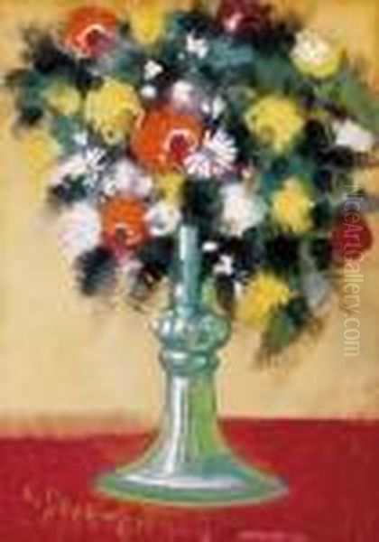 Still-life Of Flowers In A Green Vase - view 1