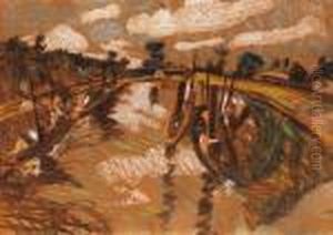 Riverside With Boats by Hugo Scheiber