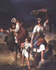 Roman Peasants Fleeing the Flooding of the River Tiber, 1831 by Jean-Victor Schnetz