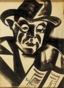 Man In A Hat, Reading Newspaper by Hugo Scheiber