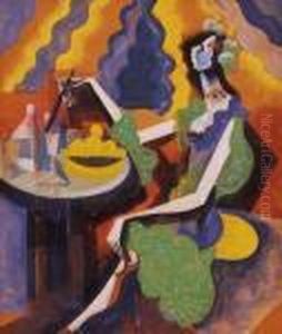 Green-dressed Woman In A Bar