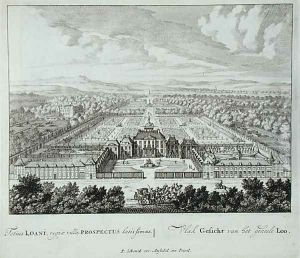 A princely palace, from Admirandorum Quadruplex Spectaculum, by Jan van Call 1656-1703, published before 1715 by Pieter Schenk