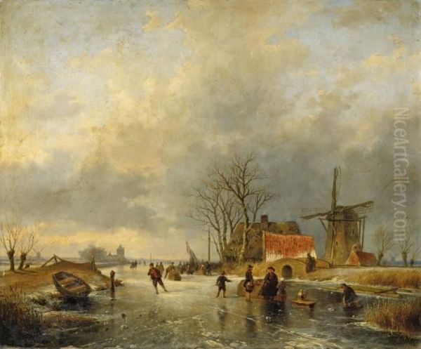 Winterlandschaft Mitmuhle Und Eislaufern - view 1