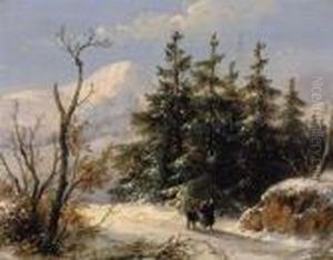Wanderers On A Snow Covered Path