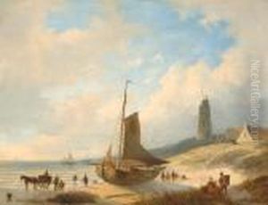 Barge On The Beach At Low Tide
