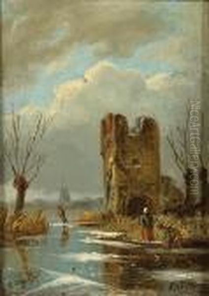 Patineurs Dans Un Paysage Hivernal En Hollande - view 1