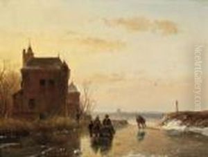 Paysage Hivernale - Patineurs by Andreas Schelfhout