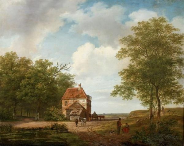 A Farmhouse In Summer With Several Figures - view 1