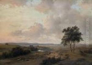 A Panoramic Summer Landscape With Figures On A Path